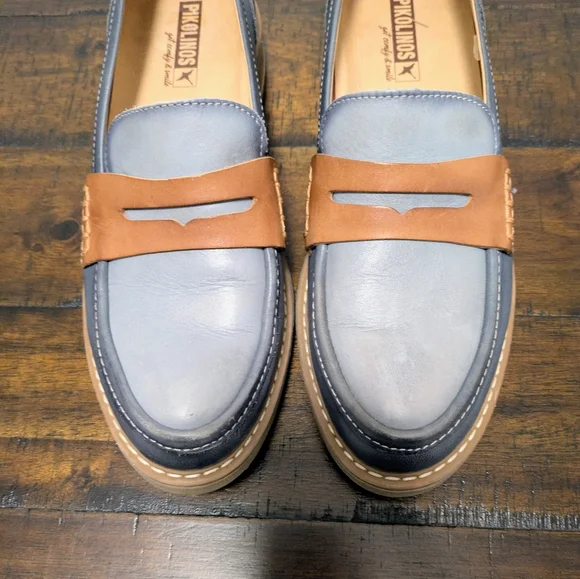 Pikolinos Aldaya W8J water-resistant leather penny Loafers Ocean color Size 38/ - Picture 8 of 9
